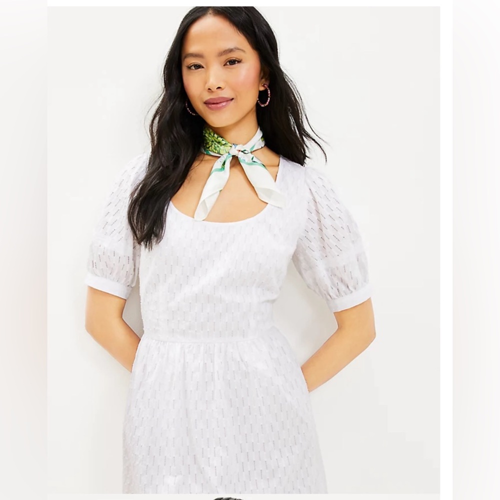 LOFT NWT Dobby U-Neck Puff Sleeve Dress